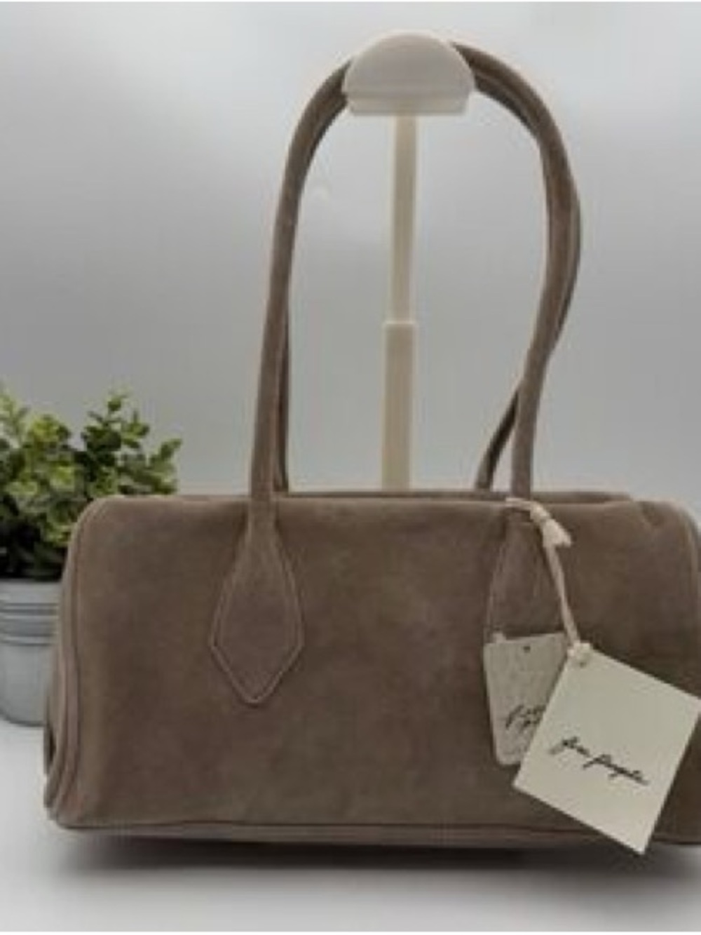 Free People Taupe Suede Barrel Shoulder Bag